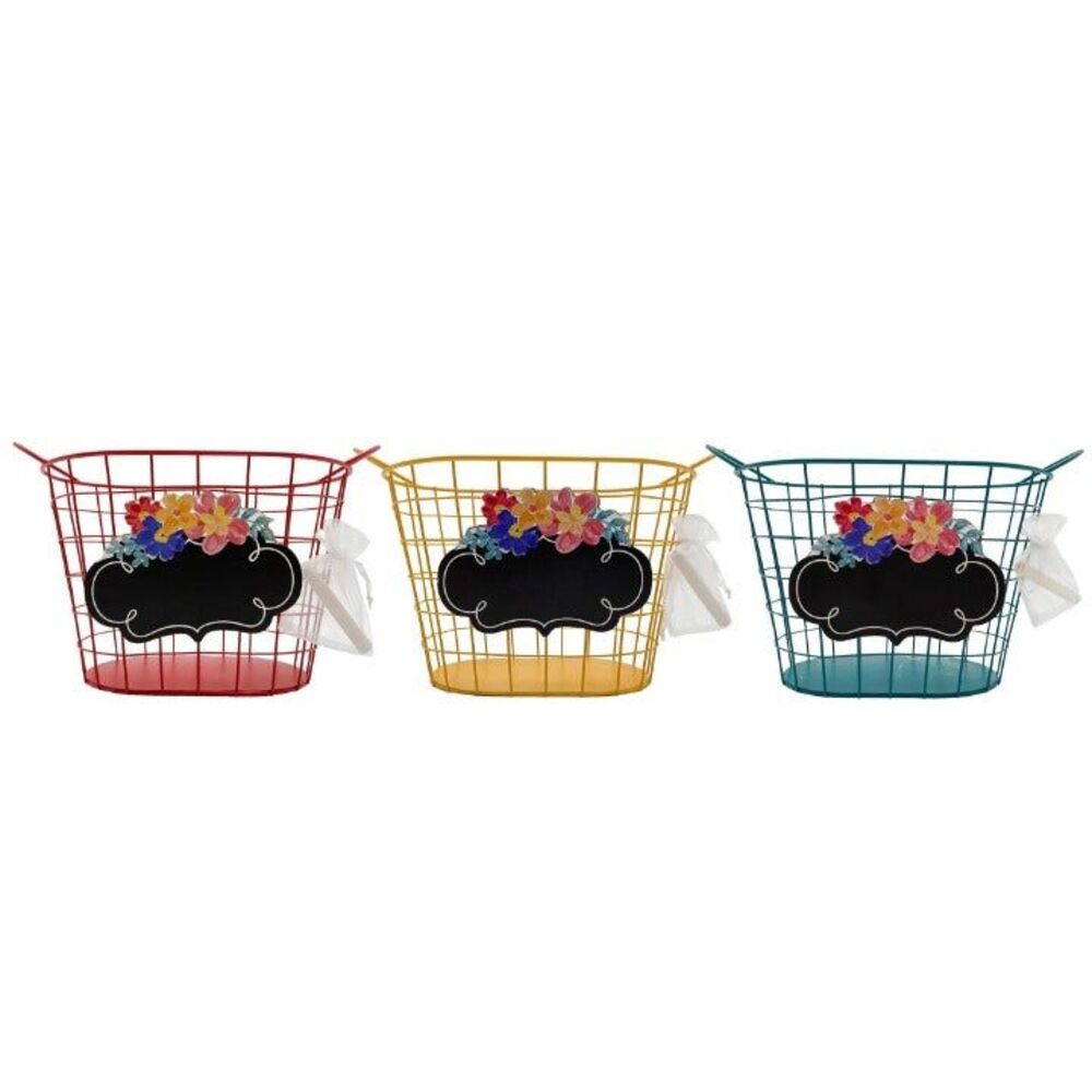 Pioneer Woman Wire Chalkboard Basket Set Yellow Red Teal New